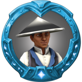 Picture of Detective Lim in a conical hat.
